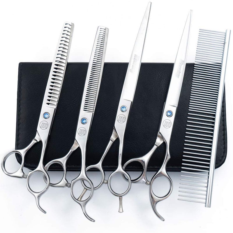 Moontay Professional Dog Scissors Set, 7 Inch/8 Inch Curved Chunkers & Thinning Shears with Grooming Comb - Image 1